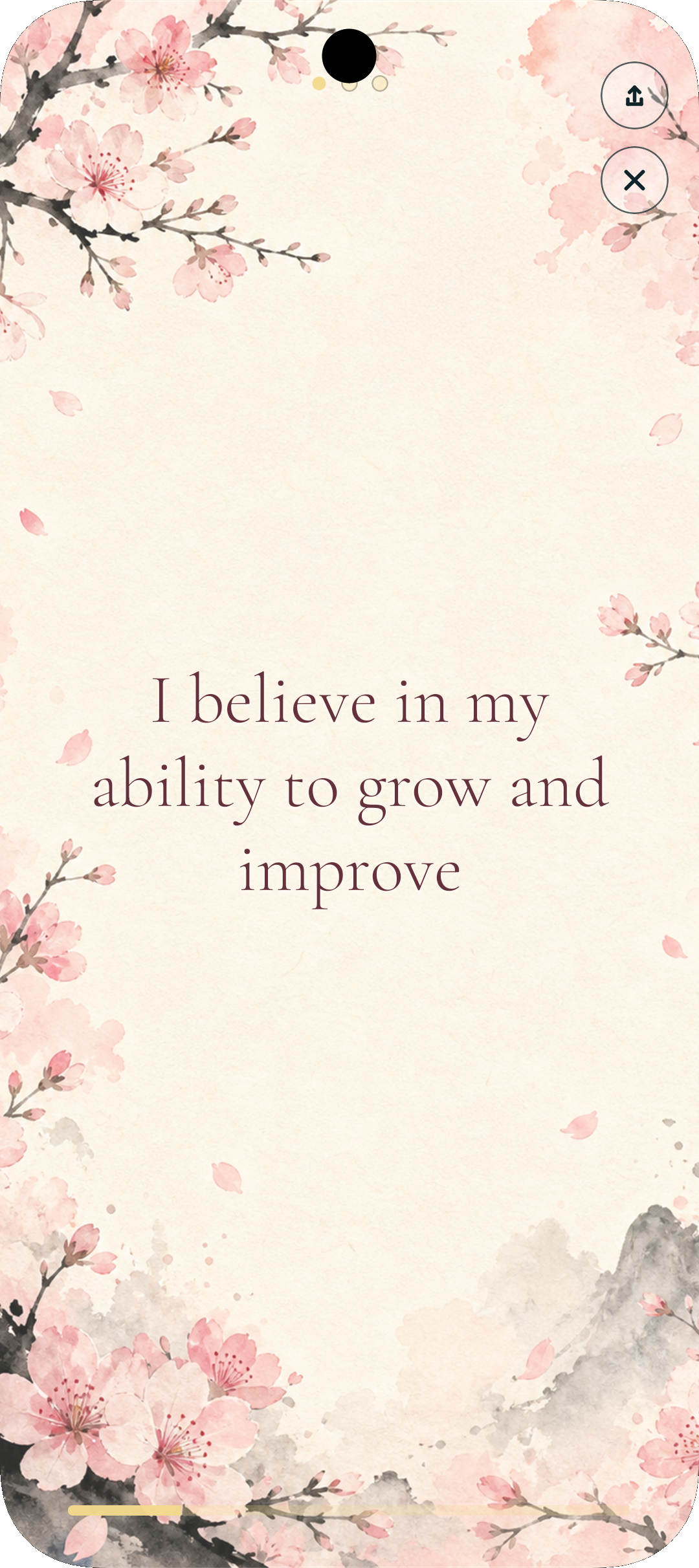 Affirmation session screen with a supportive statement