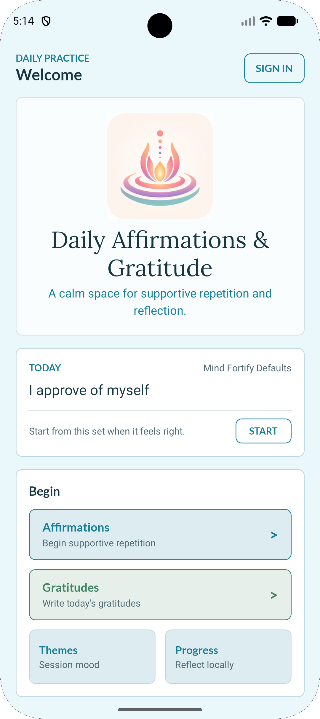 Daily Affirmations & Gratitude home screen
