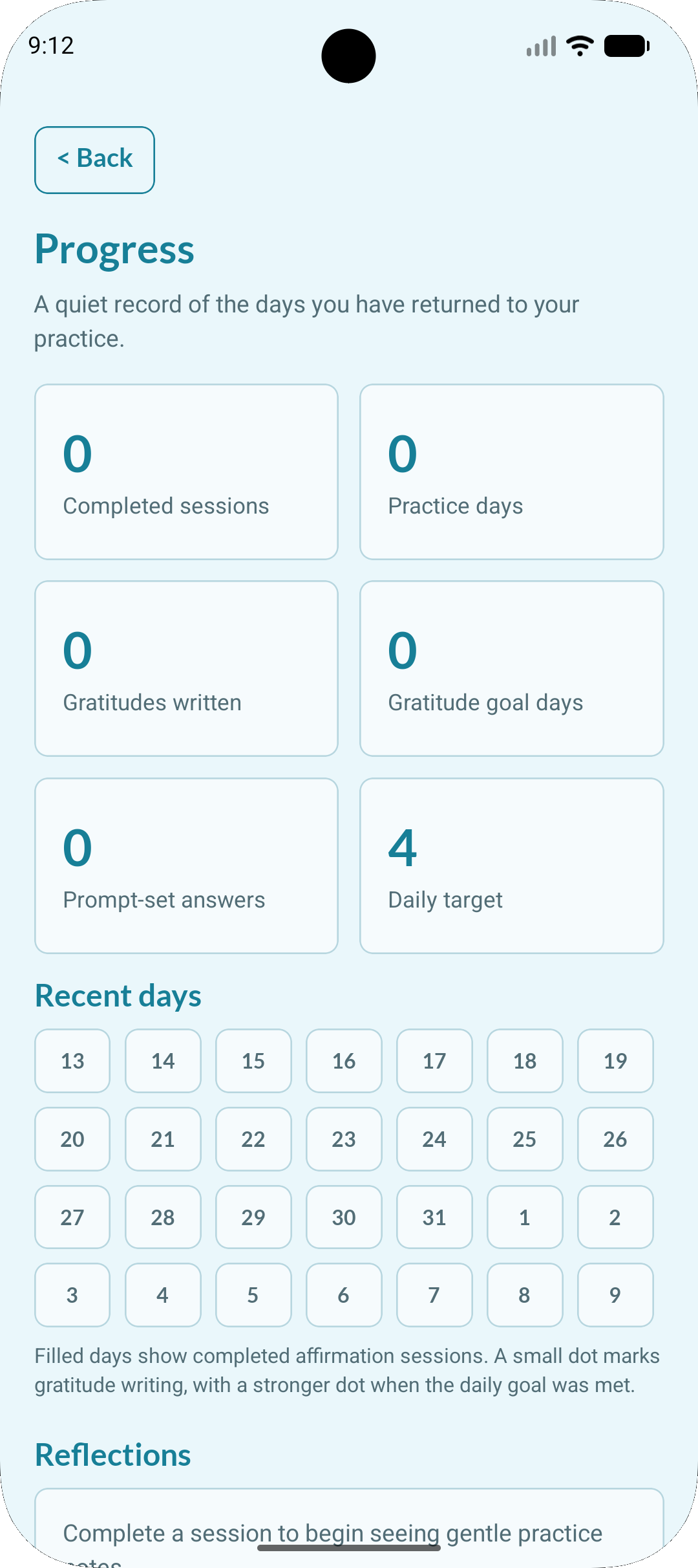 Progress screen showing app activity